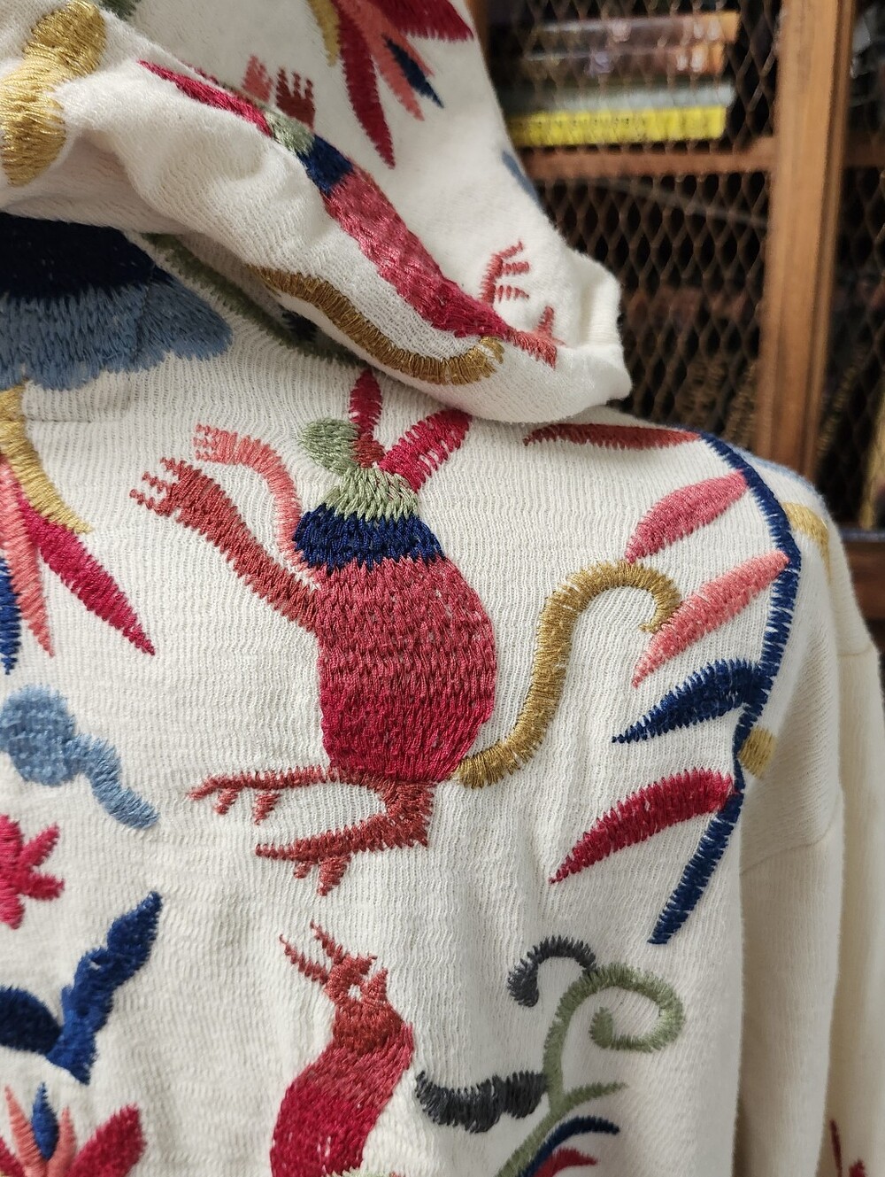 Biya Johnny Was Embroidered Hooded Drape Cardigan Sweater Jacket Sz XL - Picture 4 of 9